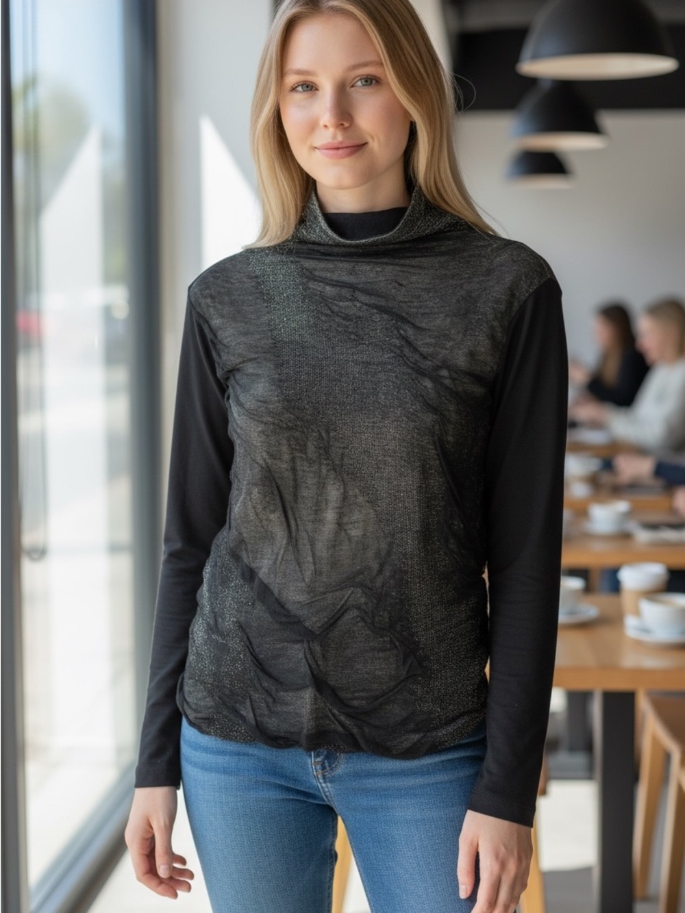 Beate Heymann Street Couture Metallic Crinkle Avant Garde Top Black Germany